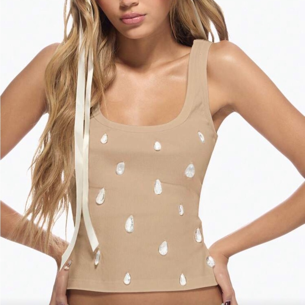 Missguided Tan Embellished Tank Top